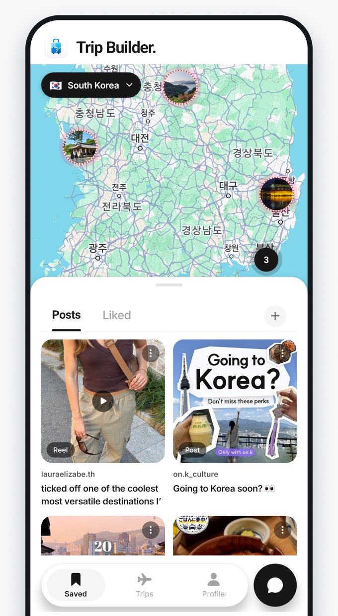 Trip Builder アプリ画面 — 旅のインスピレーション保管庫